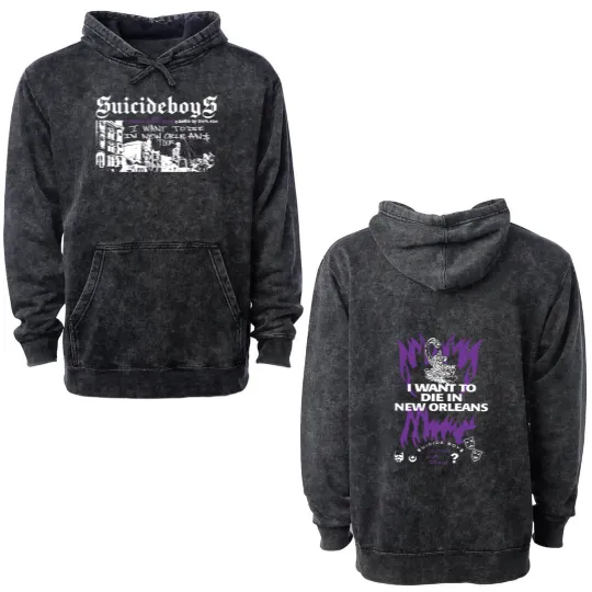 Discover Suicideboys Double Sided Mineral Wash Hoodies, I Want To Die In New Orleans, Ruby Da Cherry Pullover