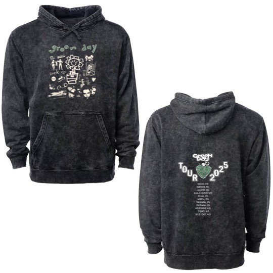 Discover Green Day Tour 2025 Asia And Australia Tour Merch Two Sides Unisex Double Sided Mineral Wash Hoodies
