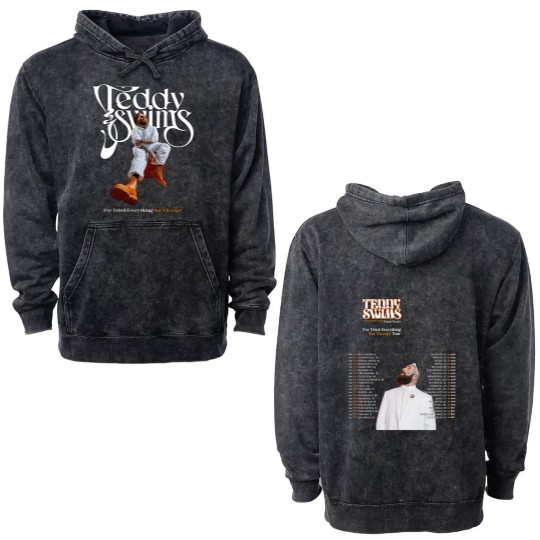 Discover Teddy Swims Tour 2025 All Size Unisex Double Sided Mineral Wash Hoodies Gift For Him, For Her