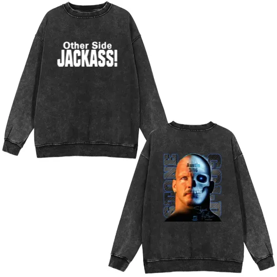 Discover Vintage 90's Stone Cold Steve Austin Other Side Jackass Double Sided Mineral Wash Sweatshirts
