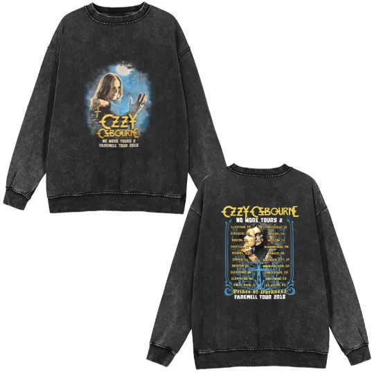 Discover Ozzy Osbourne Farewell Tour 2018 Graphic Double Sided Mineral Wash Sweatshirts Black Medium