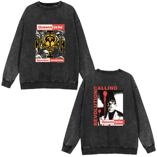 Discover Vintage 80s Queensryche operation:mindcrime rock band Double Sided Mineral Wash Sweatshirts