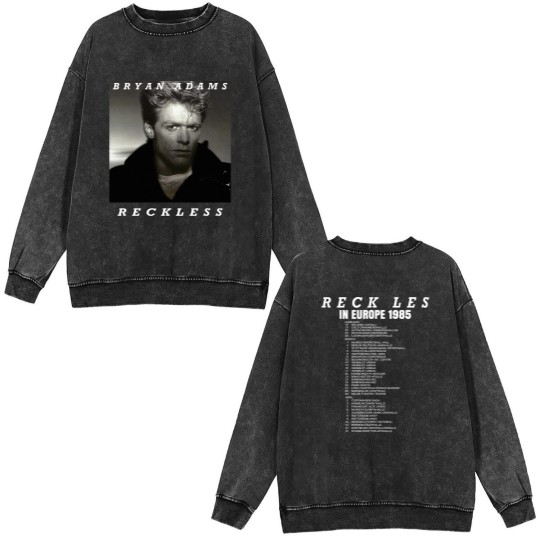 Discover Vintage Bryan Adams Reckless In Europe Promo Album Tour Concert Double Sided Mineral Wash Sweatshirts