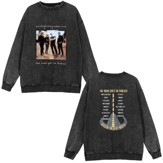 Discover Vintage 90s 1995 The Highwaymen The Road Goes On Forever Tour Double Sided Mineral Wash Sweatshirts