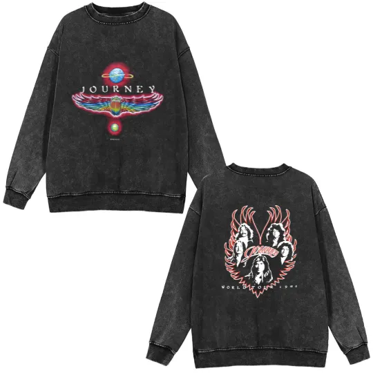 Discover 80s Journey Departure 1980 Album Cover Art Alton Kelley Rock Double Sided Mineral Wash Sweatshirts Medium