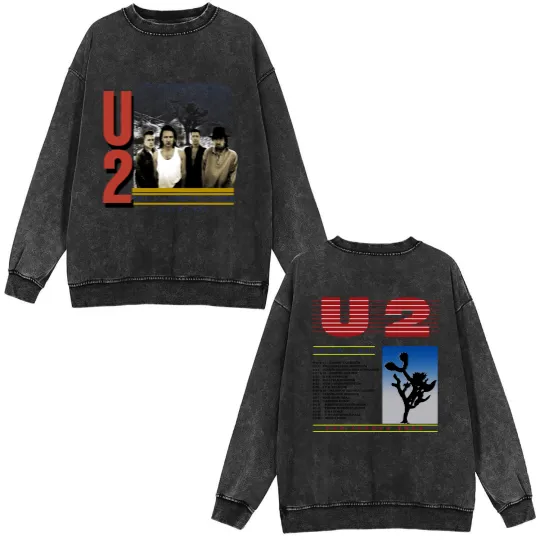 Discover U2 Joshua Tree 1987 Concert Tour Double Sided Mineral Wash Sweatshirts