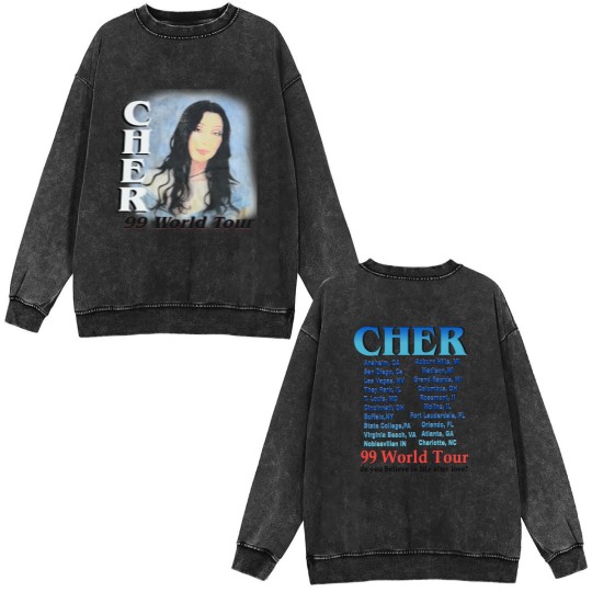 Discover Cher 1999 World Tour Do You Believe In Love After Love? White Bootleg Concert Double Sided Mineral Wash Sweatshirts