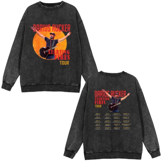 Discover Darius Rucker Fan Double Sided Mineral Wash Sweatshirts, Darius Rucker Starting Fi%res Tour 2023 Double Sided Mineral Wash Sweatshirts