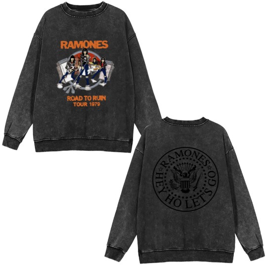 Discover Ramones Road to Run Tour 1979 Double Sided Mineral Wash Sweatshirts, Ramones Hey Ho Let's Go Double Sided Mineral Wash Sweatshirts