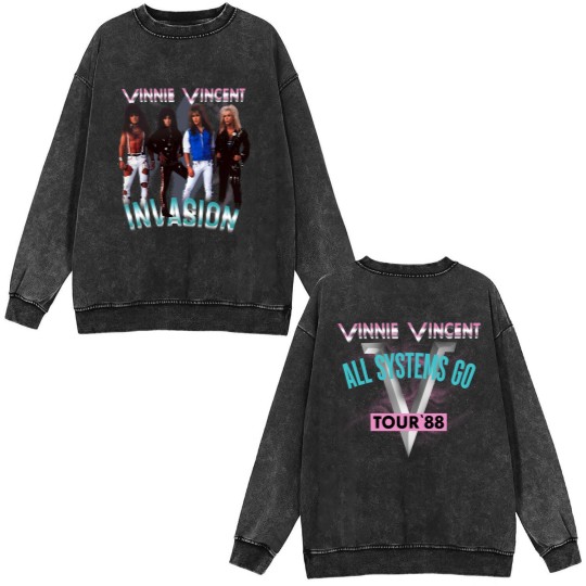 Discover Vinnie Vincent Invasion 1988 All Systems Go Tour Double Sided Mineral Wash Sweatshirts