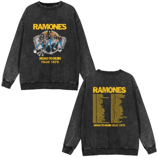 Discover 70s Ramones Road To Ruin Tour Double Sided Mineral Wash Sweatshirts