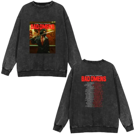 Discover BAD OMENS Concrete Forever US Tour 2023 Double Sided Mineral Wash Sweatshirts