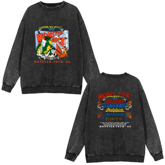 Discover 1988 Monsters Of Rock Tour Concert Double Sided Mineral Wash Sweatshirts