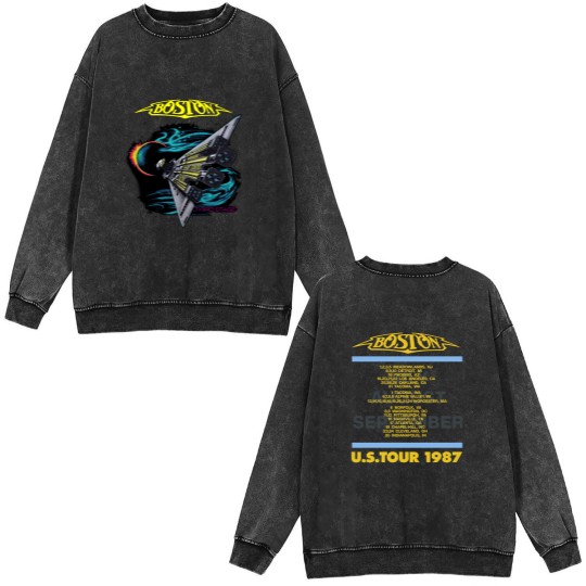Discover Boston Rock Band Concert Tour 1987 Double Sided Mineral Wash Sweatshirts, Boston Tour Double Sided Mineral Wash Sweatshirts, Boston Vintage Double Sided Mineral Wash Sweatshirts