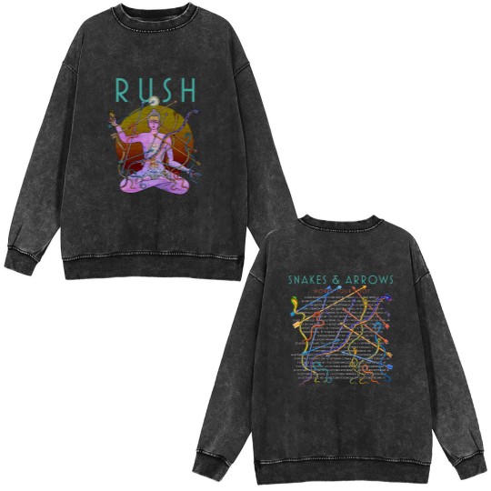 Discover Rush Double Sided Mineral Wash Sweatshirts, Rush Snakes & Arrows Tour 2007 Tour Double Sided Mineral Wash Sweatshirts