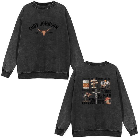 Discover Cody Johnsonn The Leather Tour 2024 Double Sided Mineral Wash Sweatshirts, Cody Johnsonn Concert 2024