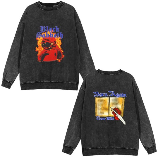 Discover Black Sabbath 1983 Born Again Tour Double Sided Mineral Wash Sweatshirts