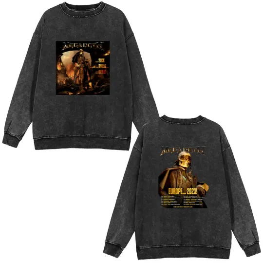 Discover Color Megadeth Band Europe 2023 Tour Summer Dates Double Sided Mineral Wash Sweatshirts