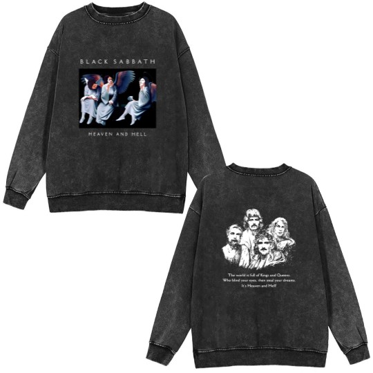 Discover Black Sabbath "Heaven and Hell"  Black Double Sided Mineral Wash Sweatshirts