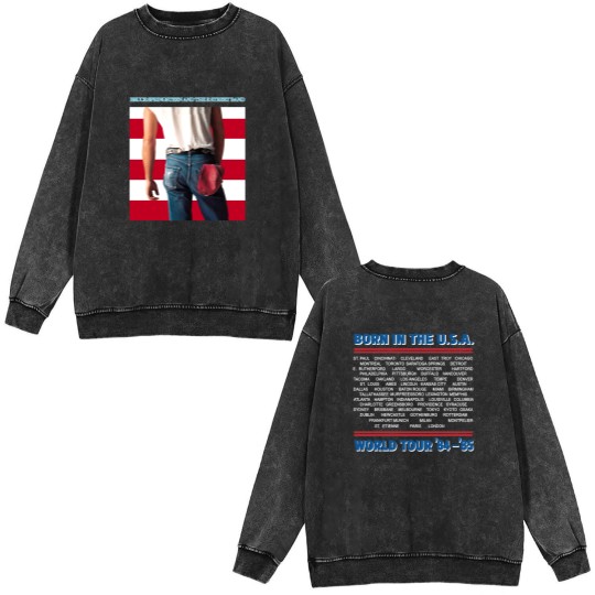 Discover Bruce Springsteen Born In The Usa World Tour ’84-’85 Bootleg Vintage Double Sided Mineral Wash Sweatshirts