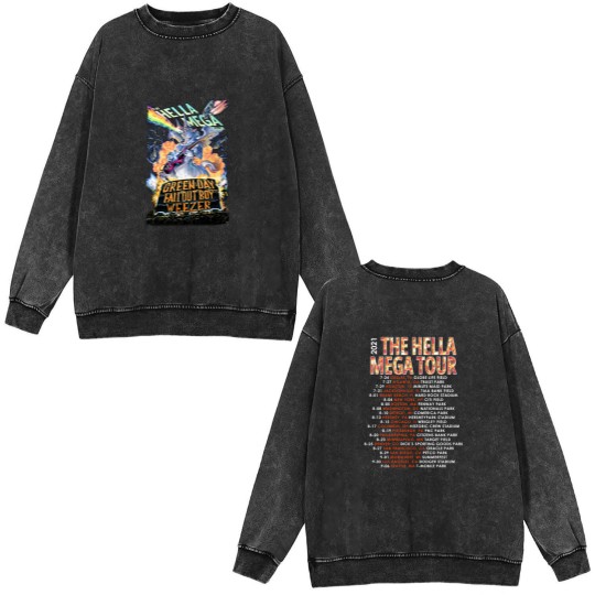Discover Gren Day Hella Mega Tour Double Sided Mineral Wash Sweatshirts Music Rock Band