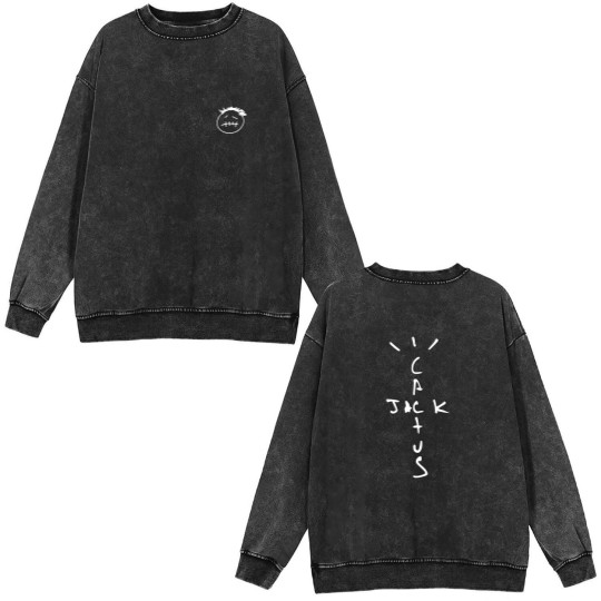 Discover Music Rapper Cactus Jack Graphic Cotton Double Sided Mineral Wash Sweatshirts
