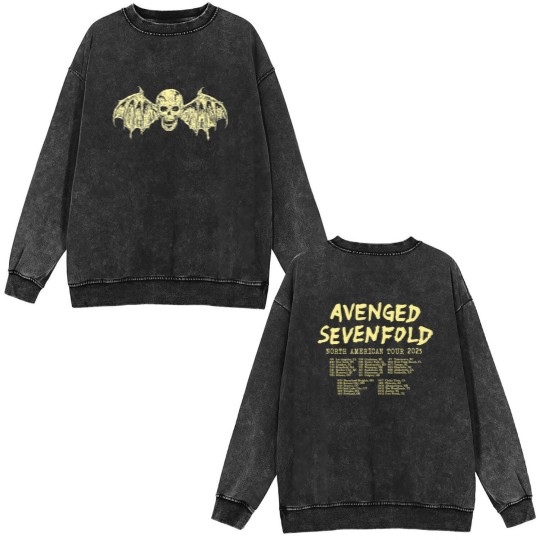 Discover Avenged Sevenfold Band Fan Double Sided Mineral Wash Sweatshirts, Avenged Sevenfold 2023 Tour Double Sided Mineral Wash Sweatshirts