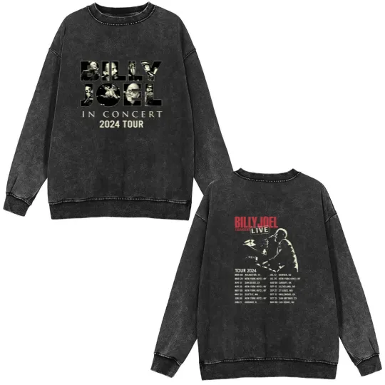 Discover Billy Joel Music Tour 2024 Font & Back Double Sided Mineral Wash Sweatshirts