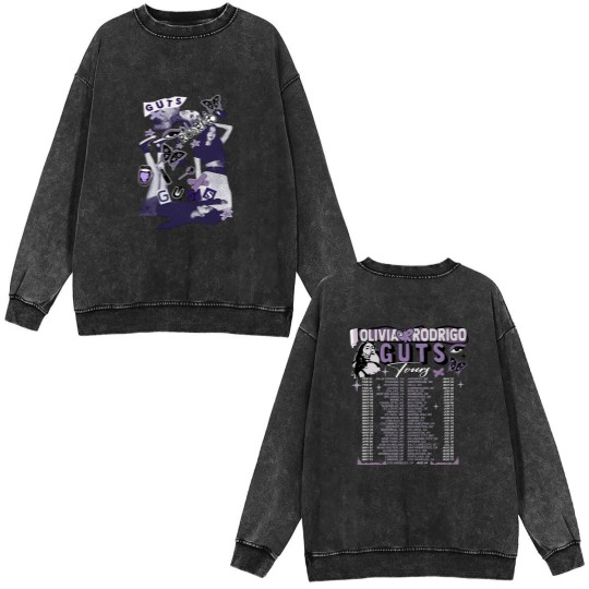 Discover Olivia Rodrigo Guts Double Sided Mineral Wash Sweatshirts, Olivia Rodrigo Guts Merch, Guts Tour 2024 Double Sided Mineral Wash Sweatshirts