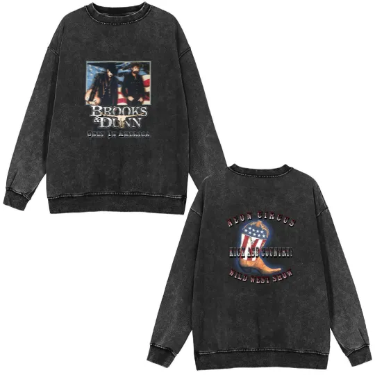 Discover Vintage 00's BROOKS AND DUNN Only In America Neon Circus Kick Ass Double Sided Mineral Wash Sweatshirts