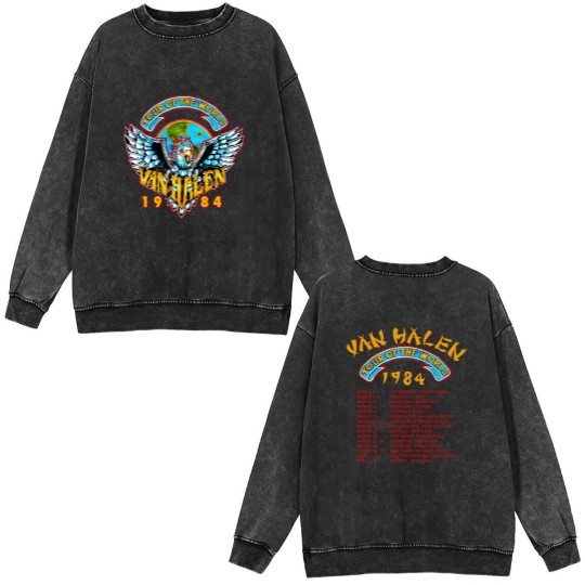Discover Vintage 1984 World Tour Monsters of Rock van Double Sided Unisex Double Sided Mineral Wash Sweatshirts