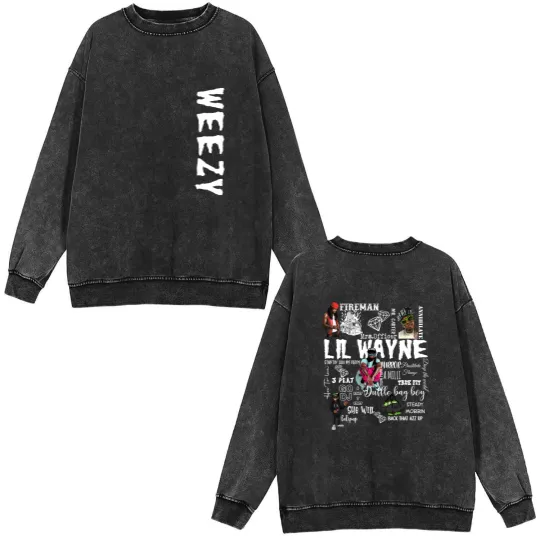 Discover Lil Wayne Wezzy song Double Sided Mineral Wash Sweatshirts top crewneck