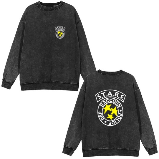 Discover VINTAGE Resident Evil STARS Police Dept Men’s Double Sided Mineral Wash Sweatshirts For Men Women S-5XL