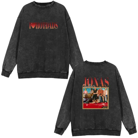 Discover Vintage Jonas Brothers Hot Dads Double Sided Mineral Wash Sweatshirts