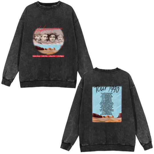 Discover The Highwaymen 1990 Kick Off Concert Tour Double Sided Mineral Wash Sweatshirts, Highwaymen Begin Tour 1990 Double Sided Mineral Wash Sweatshirts