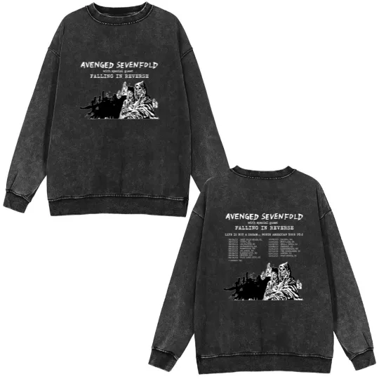 Discover Avenged Sevenfold Life Is But A Dream North American Tour 2023 Double Sided Mineral Wash Sweatshirts