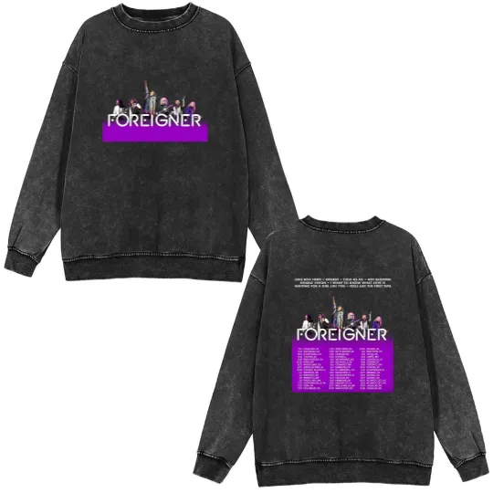 Discover Foreigner Band 2025 Tour Double Sided Mineral Wash Sweatshirts