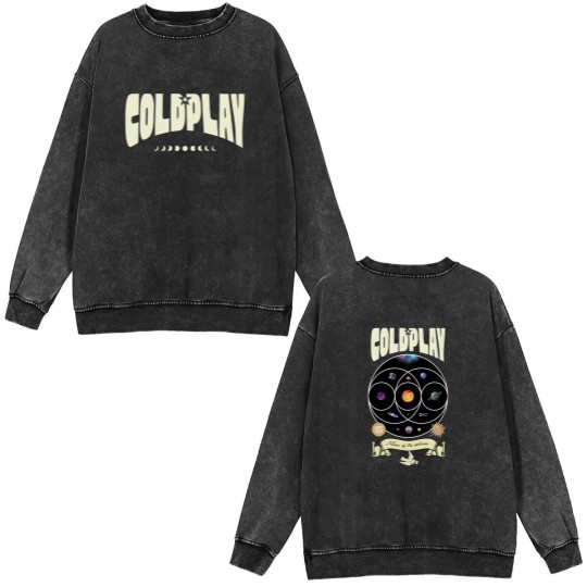 Discover Coldplay World Tour Music of the Spheres Double Sided Mineral Wash Sweatshirts