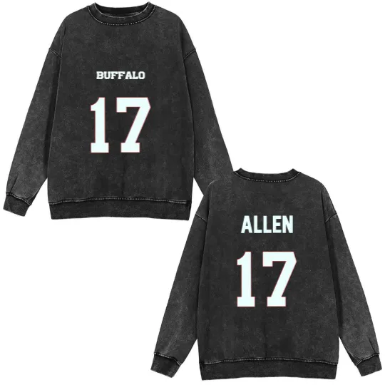 Discover Josh Allen QB #17 - Josh Allen - Double Sided Mineral Wash Sweatshirts