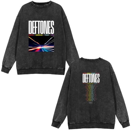 Discover Deftone 2025 Tour Merch North American Dates Double Sided Mineral Wash Sweatshirts.