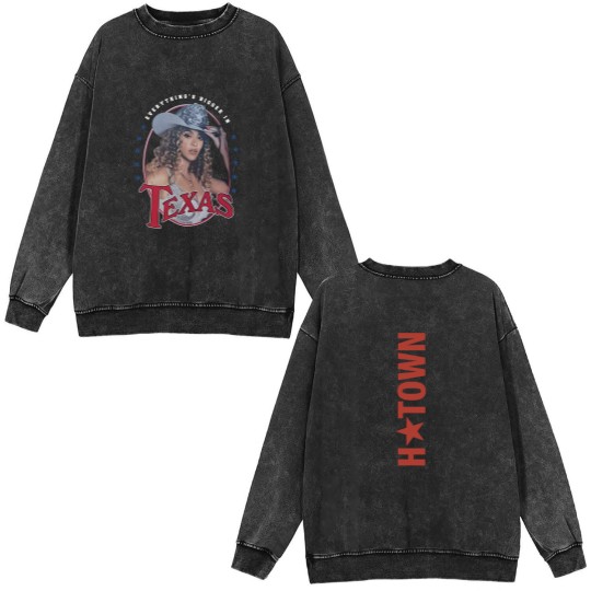 Discover Beyonce H-Town Texa Tour Double Sided Mineral Wash Sweatshirts Featuring Cowboy Houston 2025
