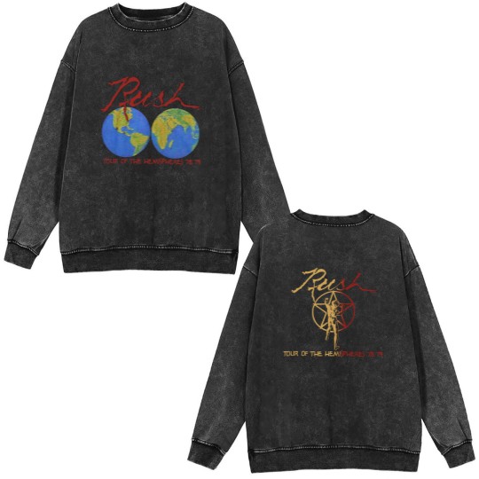 Discover Vintage 70s RUSH Tour of the Hemispheres Concert Double Sided Mineral Wash Sweatshirts