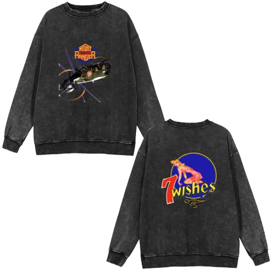 Discover Night Ranger - 7 Wishes Double Sided Mineral Wash Sweatshirts
