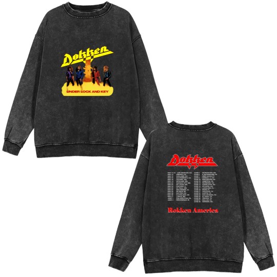 Discover Dokken Double Sided Mineral Wash Sweatshirts, Dokken Under Lock And Key Tour 1985 Unisex Double Sided Mineral Wash Sweatshirts