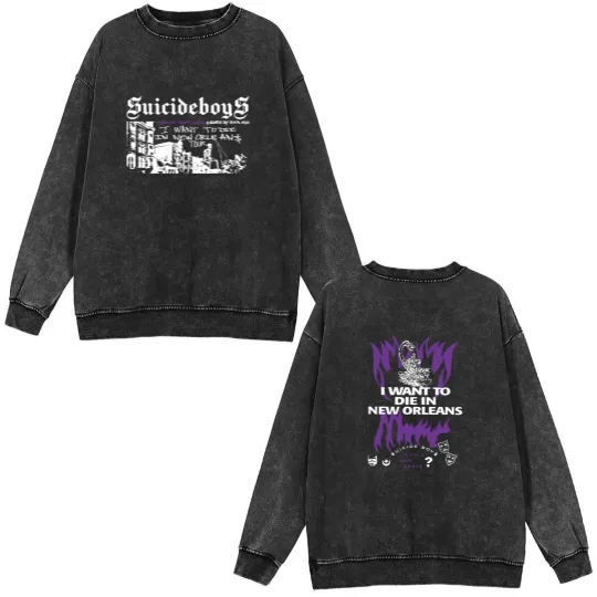 Discover Suicideboys Double Sided Mineral Wash Sweatshirts, I Want To Die In New Orleans, Ruby Da Cherry Pullover
