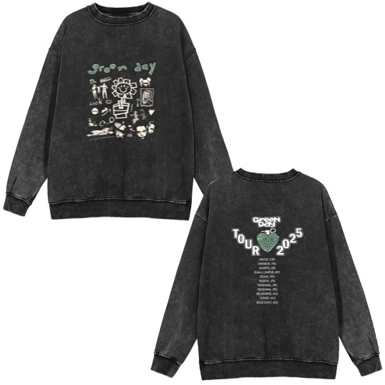 Discover Green Day Tour 2025 Asia And Australia Tour Merch Two Sides Unisex Double Sided Mineral Wash Sweatshirts