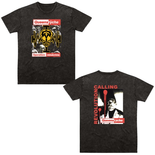Discover Vintage 80s Queensryche operation:mindcrime rock band Double Sided Mineral Wash T Shirts