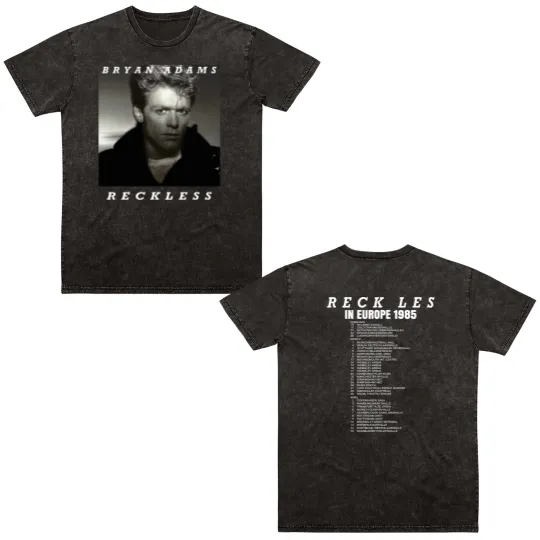Discover Vintage Bryan Adams Reckless In Europe Promo Album Tour Concert Double Sided Mineral Wash T Shirts