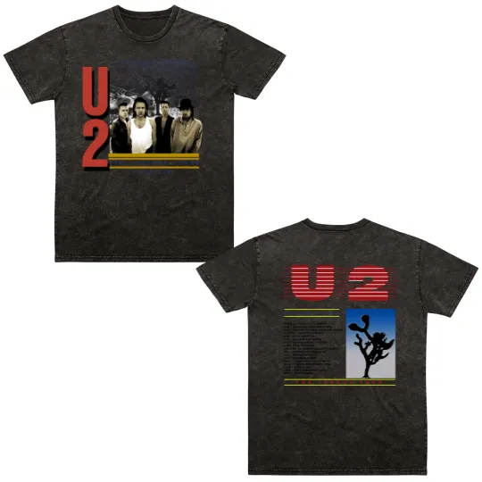 Discover U2 Joshua Tree 1987 Concert Tour Double Sided Mineral Wash T Shirts