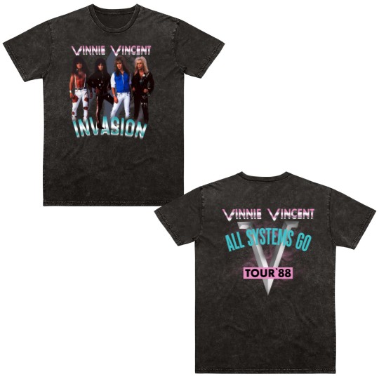 Discover Vinnie Vincent Invasion 1988 All Systems Go Tour Double Sided Mineral Wash T Shirts